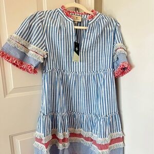 Tuckernuck Blue and White Striped Dress with Red Details